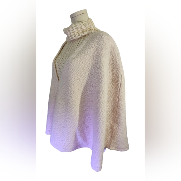 Anthropologie Textured Wool Blend Cream Poncho Sweater - Picture 8 of 9